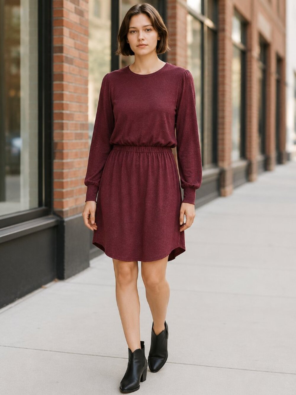 NWT Chaser Burgundy Long Sleeve Shirttail Dress Size Large